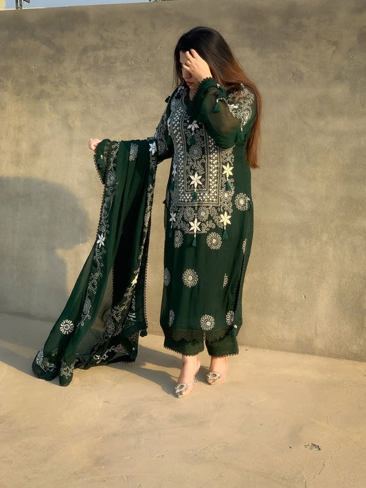 Shadow Chicken Kari Soft Chiffon 3 Piece Suit β Handmade