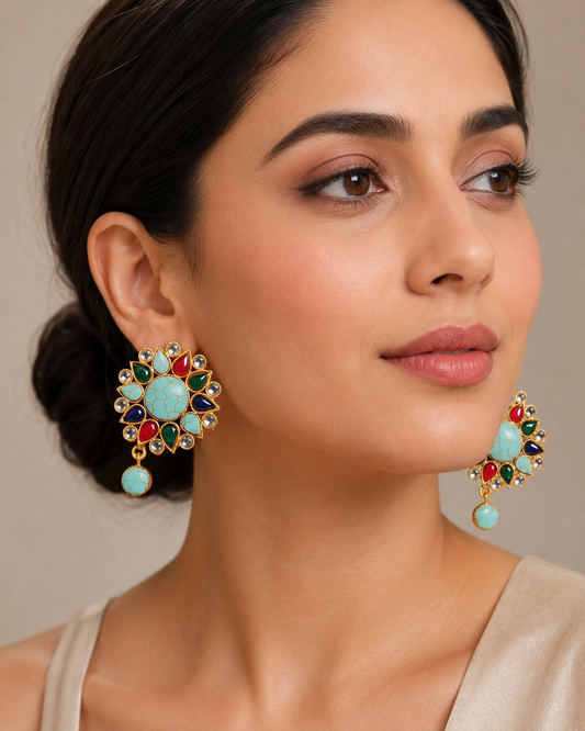 Turquoise Blue, Multicolor & Gold