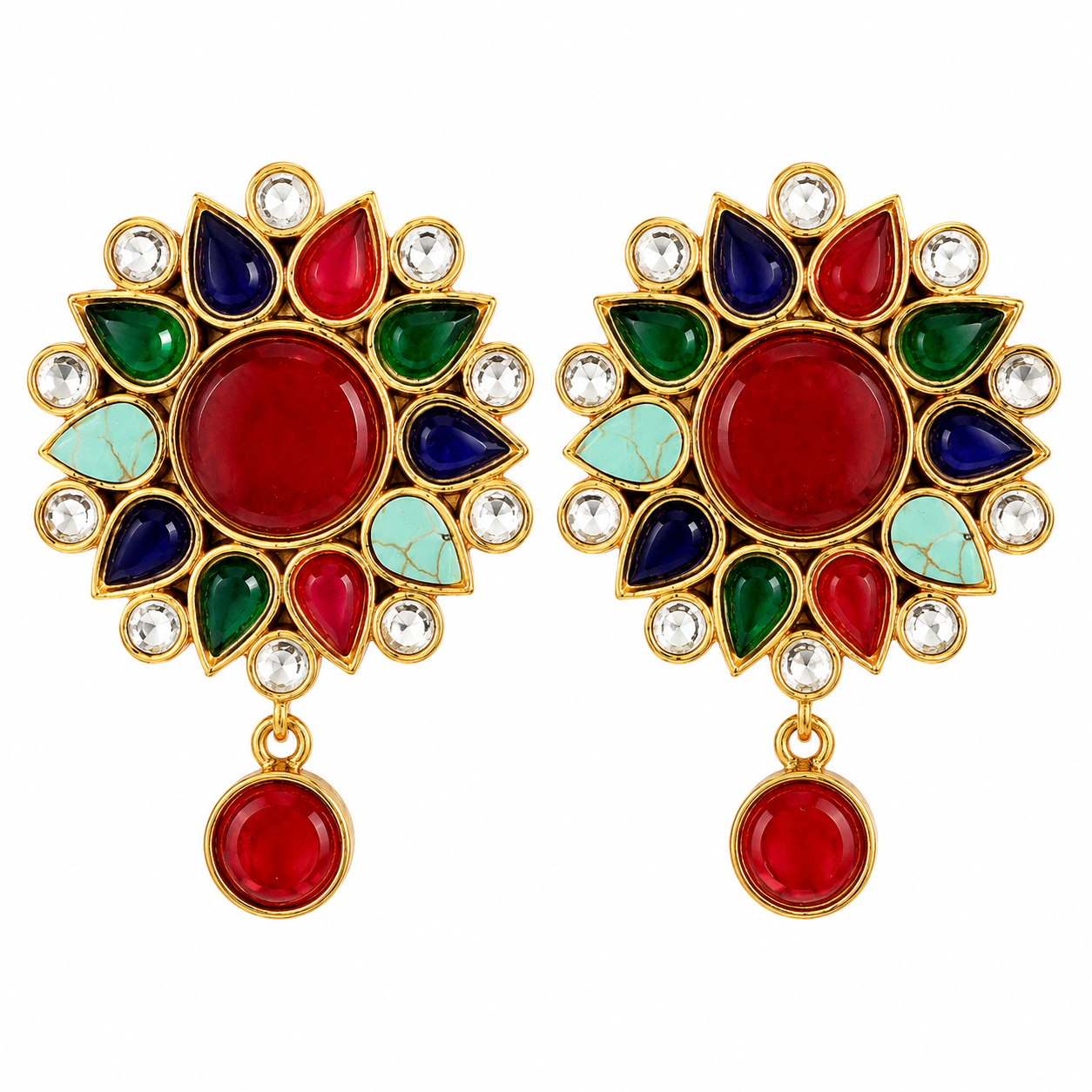 Ruby Multicolor Floral Drop Earrings