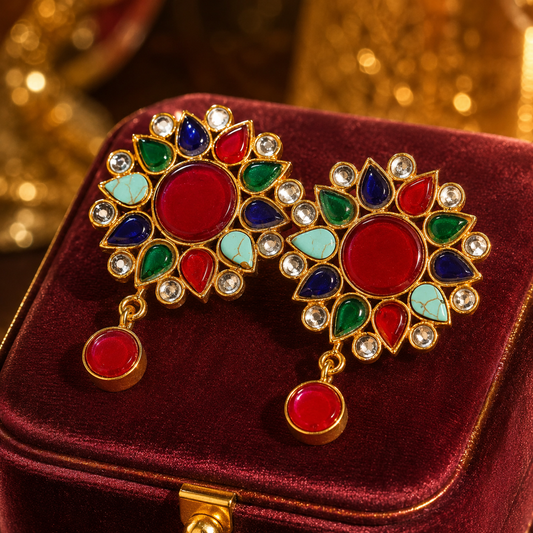 Ruby Multicolor Floral Drop Earrings