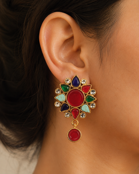 Ruby Multicolor Floral Drop Earrings