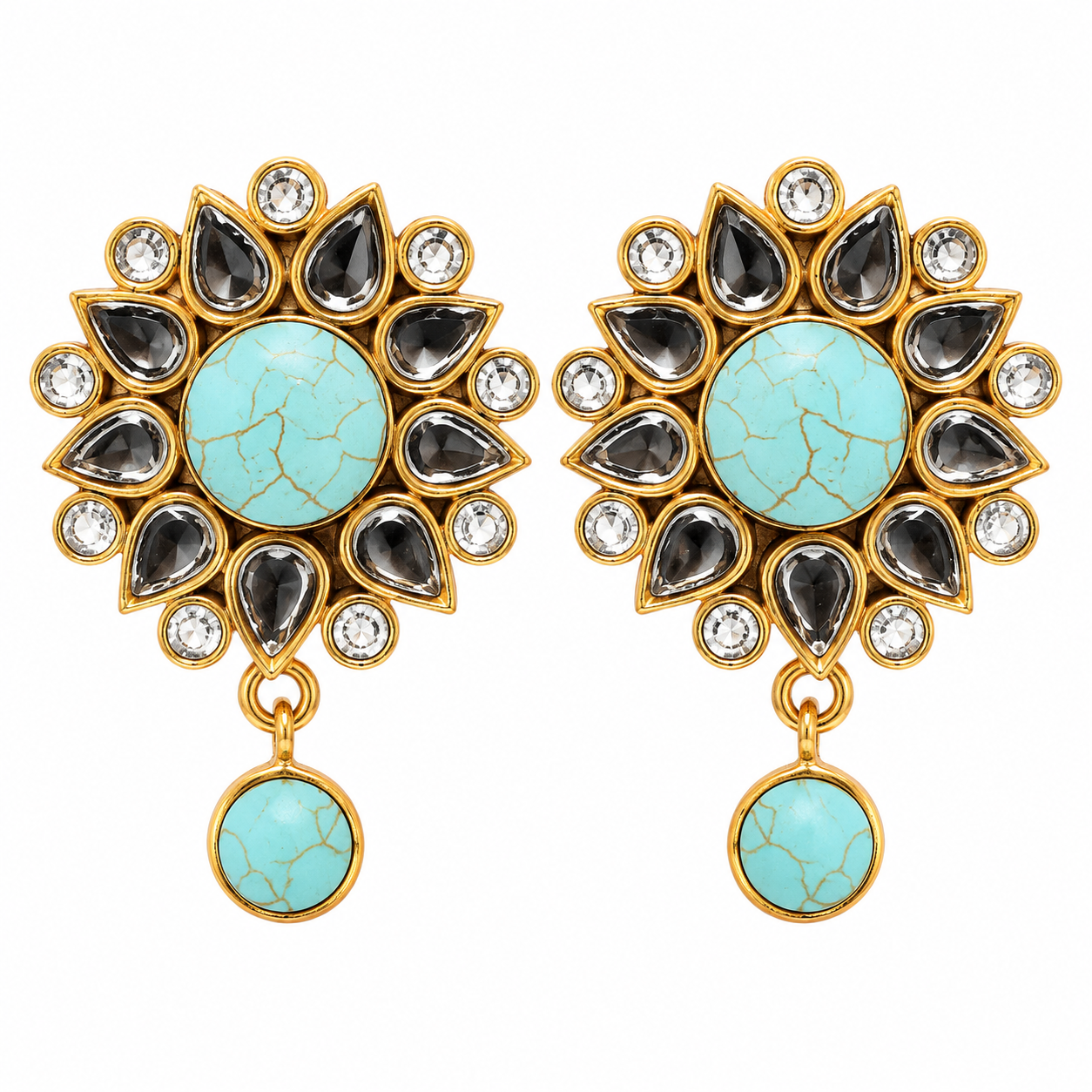Turquoise Smoky Floral Drop Earrings