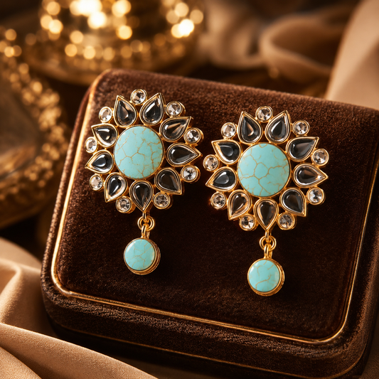 Turquoise Smoky Floral Drop Earrings