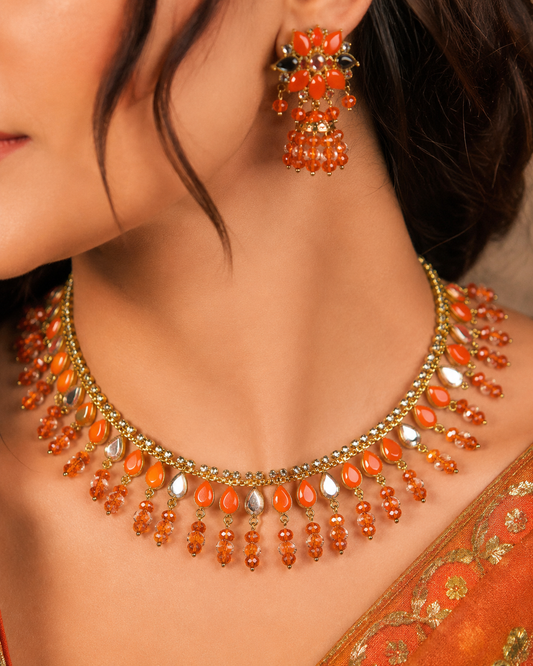 Midnight Grace Black Drop Necklace & Jhumka Set