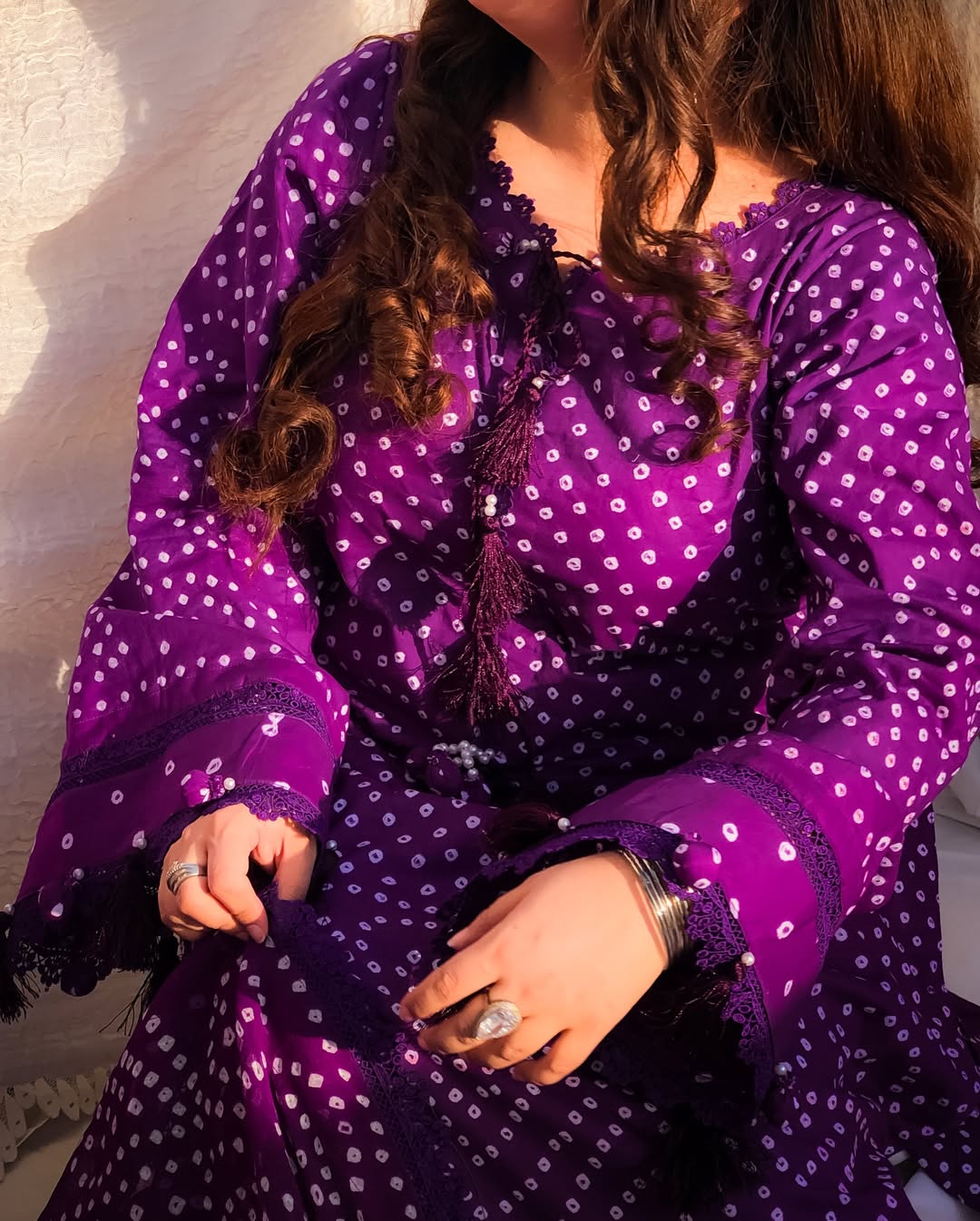 Hand Made Chiffon Chunri 3 Piece Purpal Suit