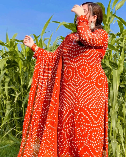Hand Made Chiffon Chunri Collection β Red Elegant 3 Piece Suit