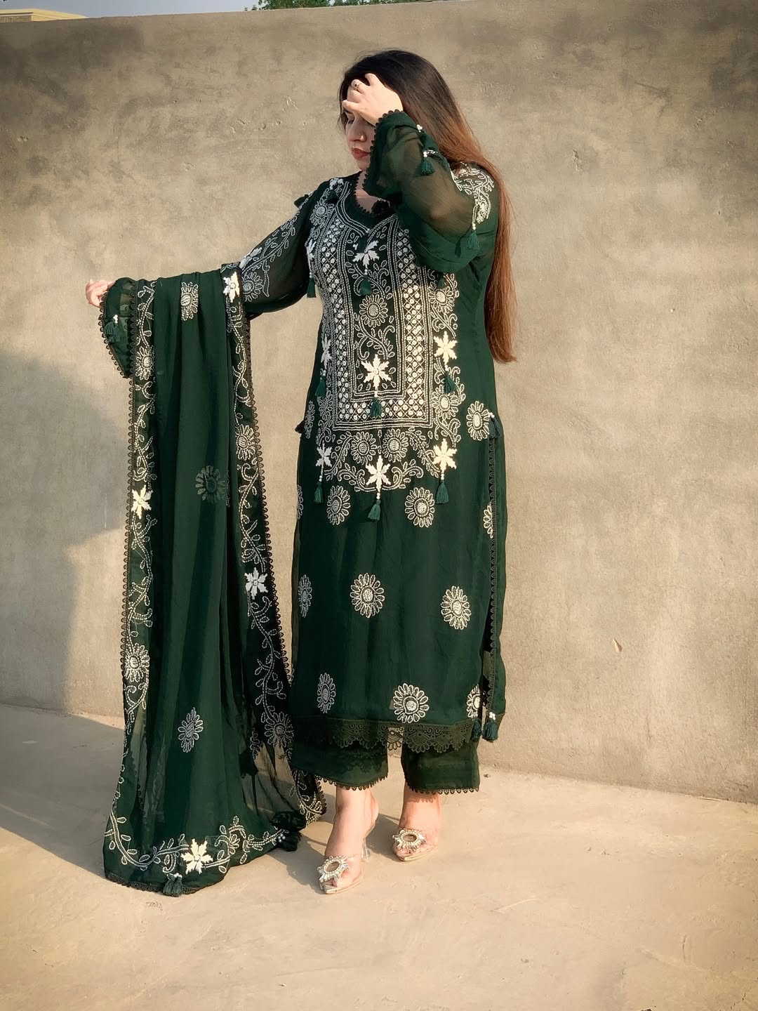 Shadow Chicken Kari Soft Chiffon 3 Piece Suit – Handmade