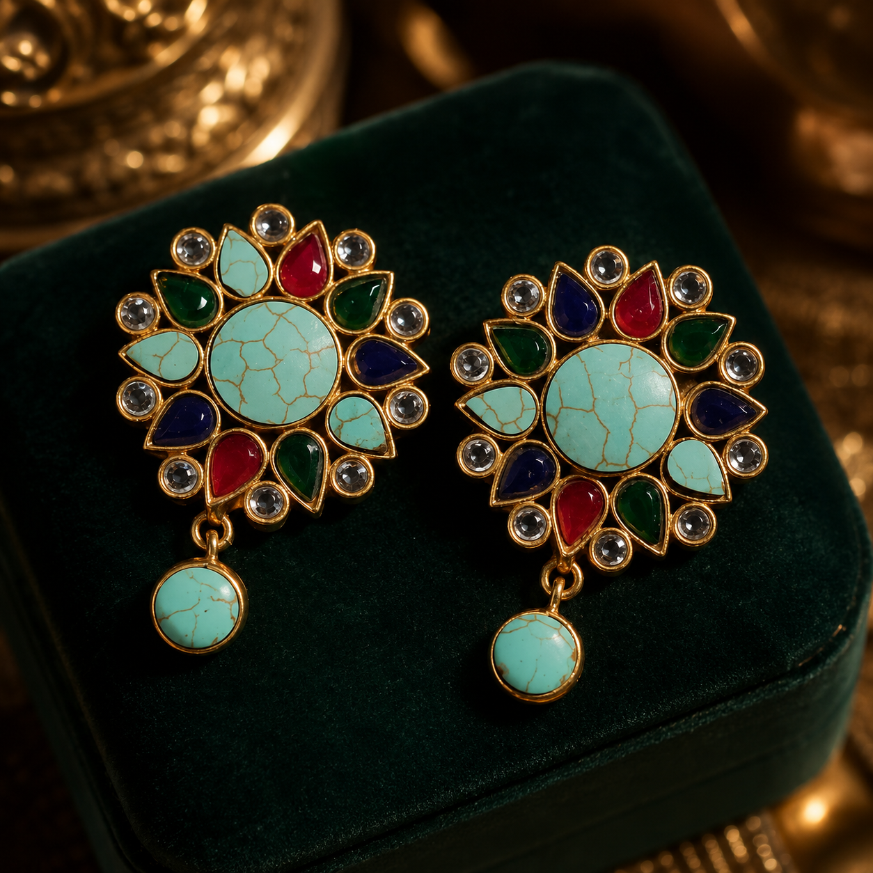 Turquoise Blue, Multicolor & Gold