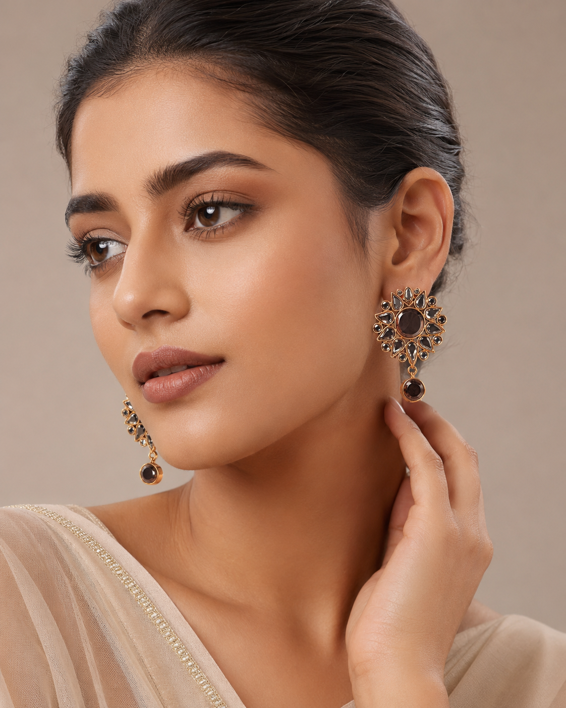 Smoky Mocha Floral Drop Earrings