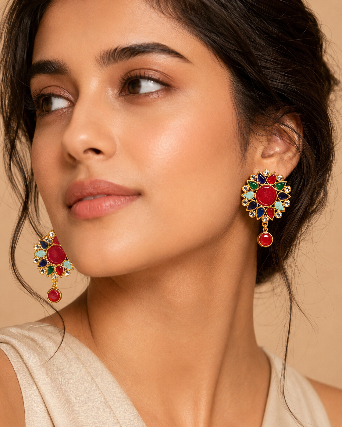 Ruby Multicolor Floral Drop Earrings