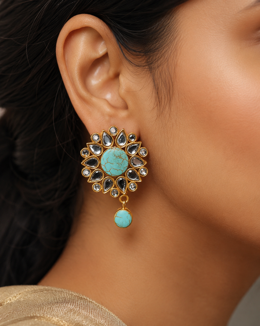 Turquoise Smoky Floral Drop Earrings