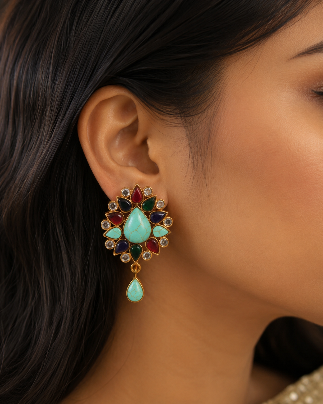 Turquoise Multicolor Teardrop Statement Earrings