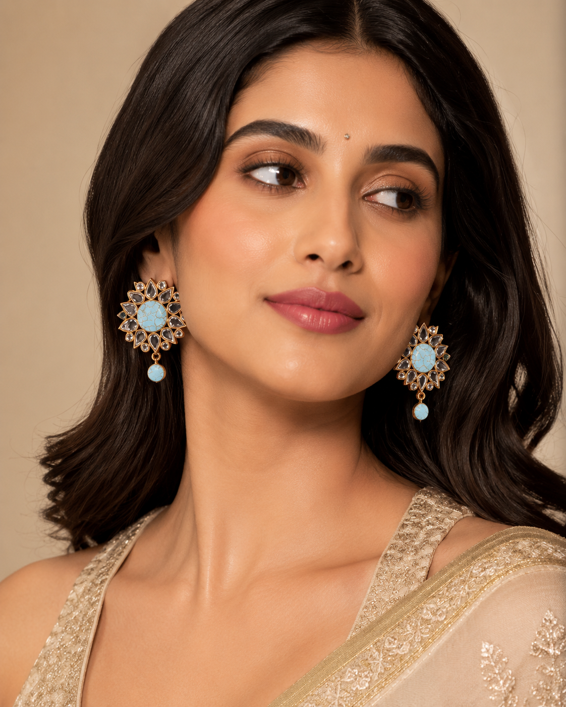Turquoise Smoky Floral Drop Earrings