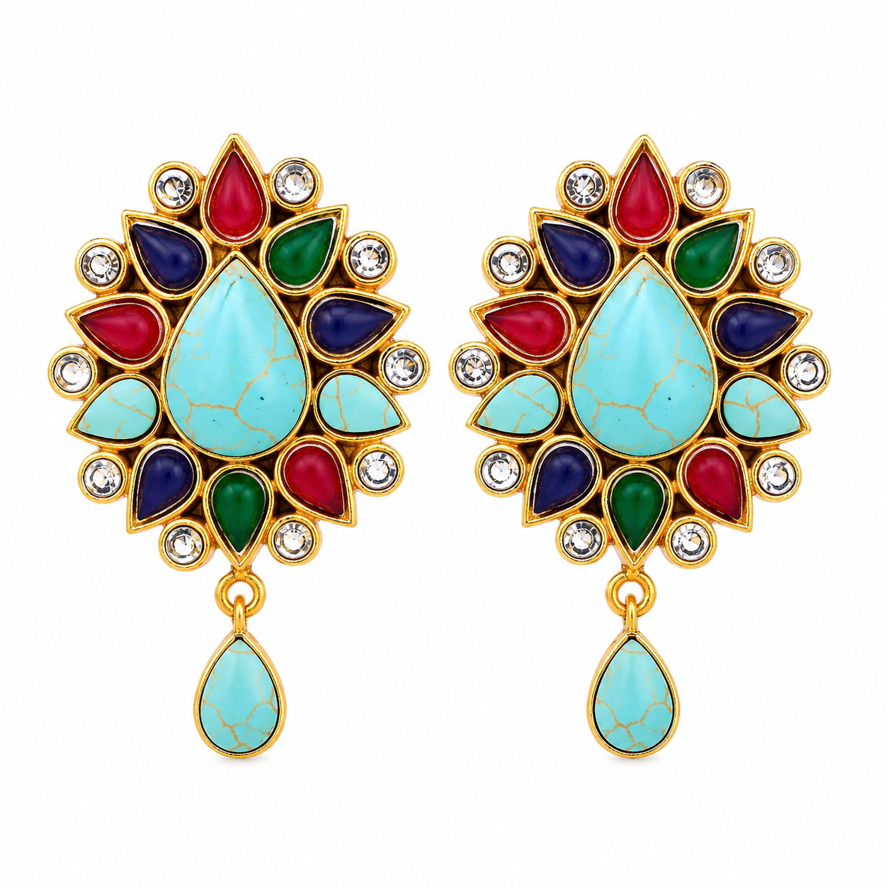 Turquoise Multicolor Teardrop Statement Earrings