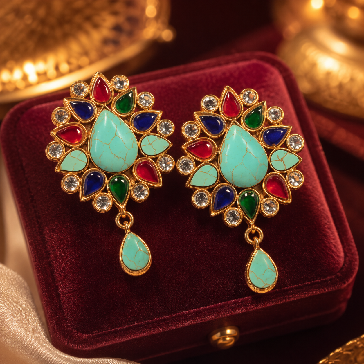 Turquoise Multicolor Teardrop Statement Earrings