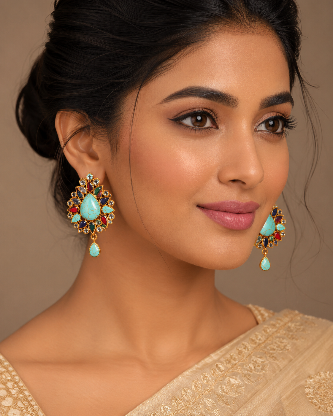 Turquoise Multicolor Teardrop Statement Earrings