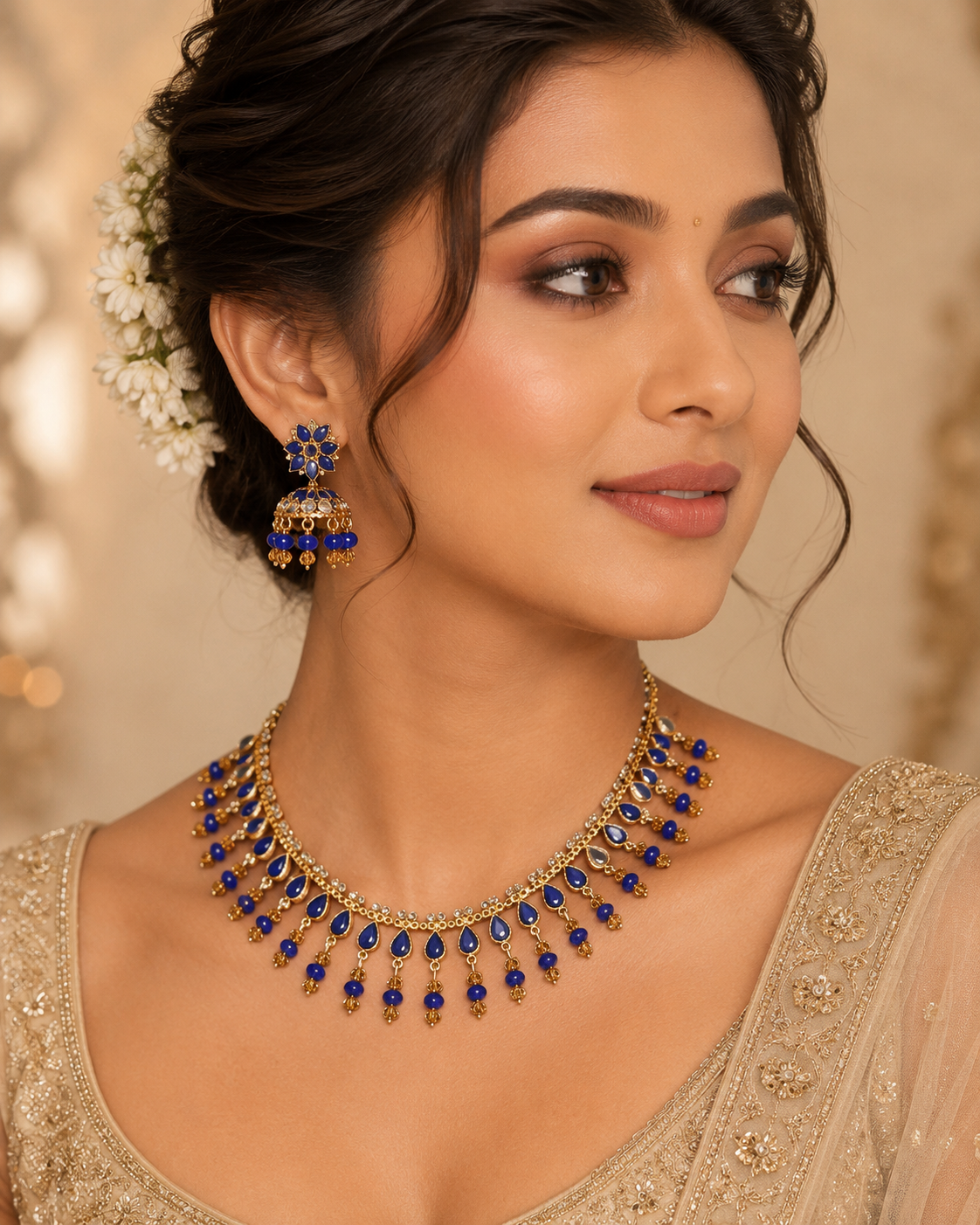 Midnight Grace Black Drop Necklace & Jhumka Set