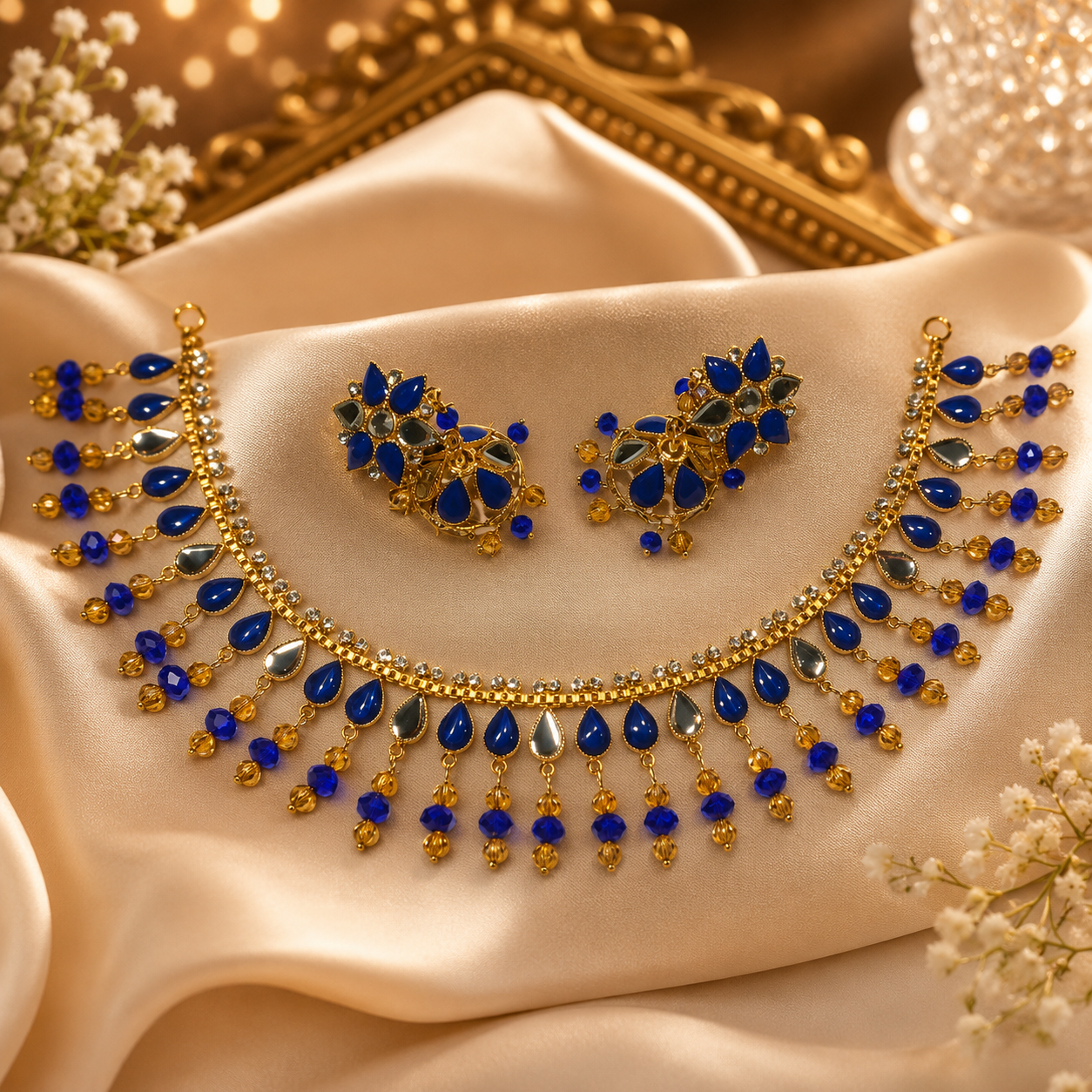 Midnight Grace Black Drop Necklace & Jhumka Set