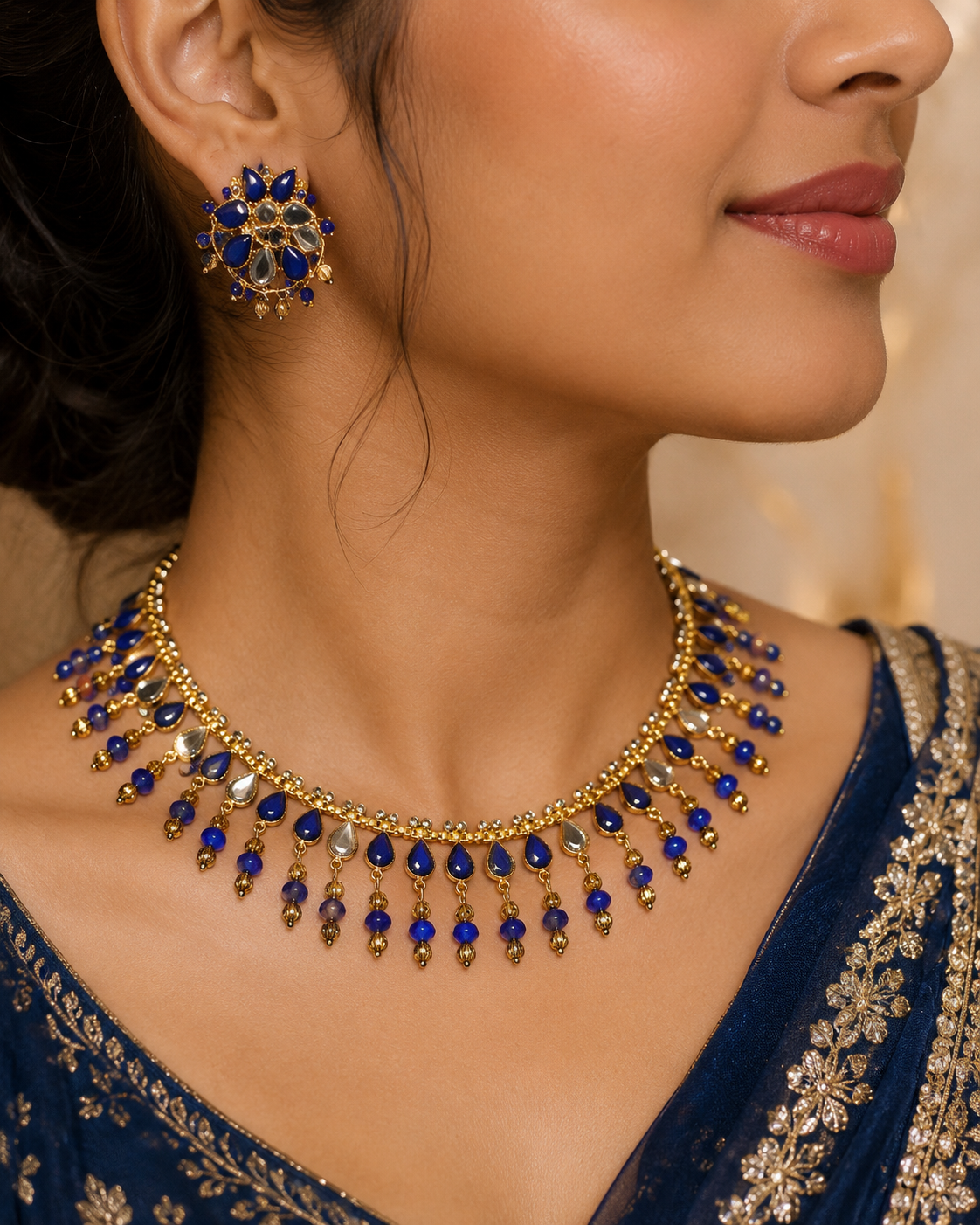 Midnight Grace Black Drop Necklace & Jhumka Set