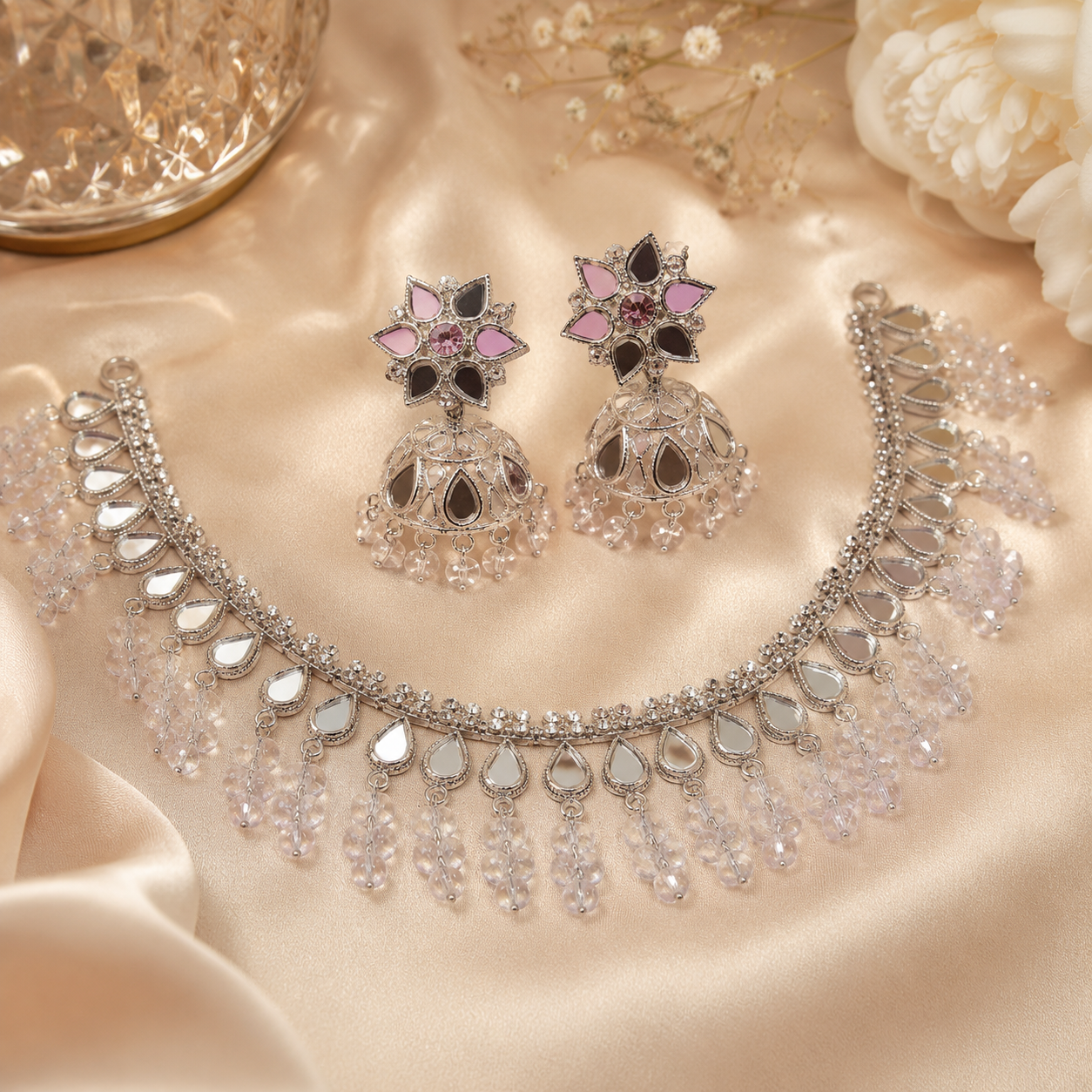Midnight Grace Black Drop Necklace & Jhumka Set