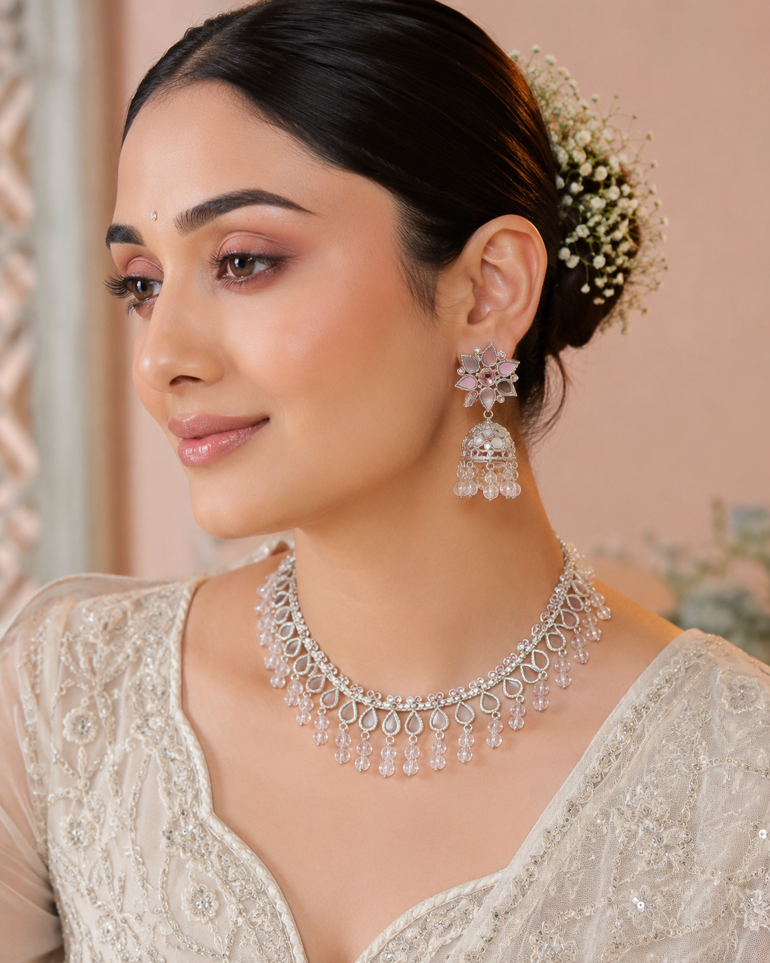 Midnight Grace Black Drop Necklace & Jhumka Set