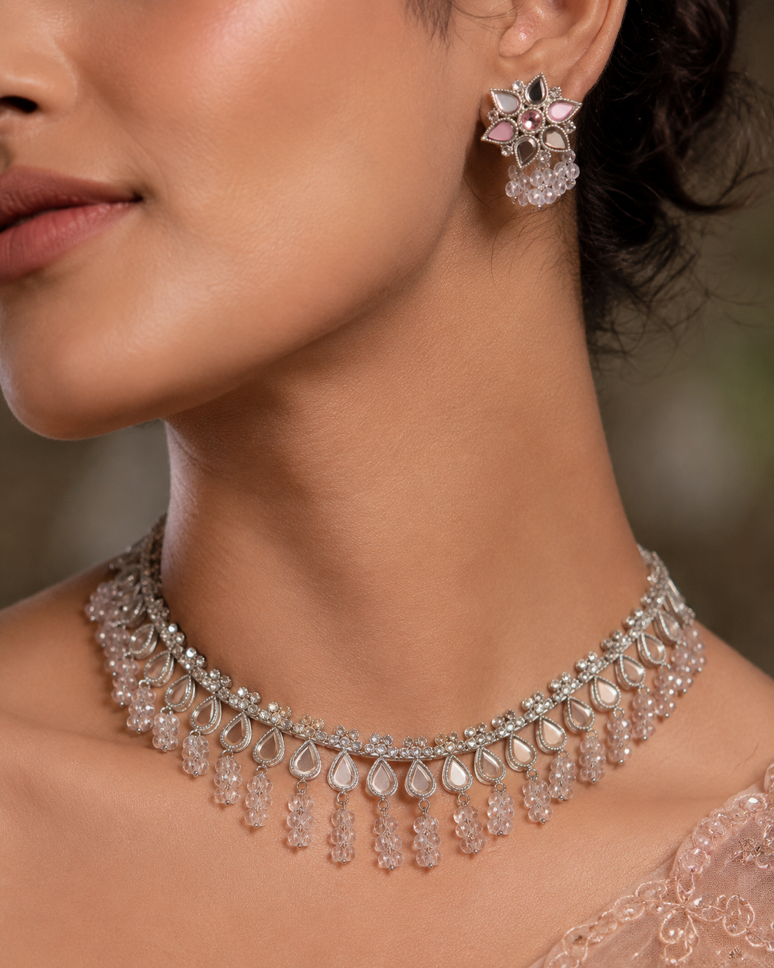 Midnight Grace Black Drop Necklace & Jhumka Set
