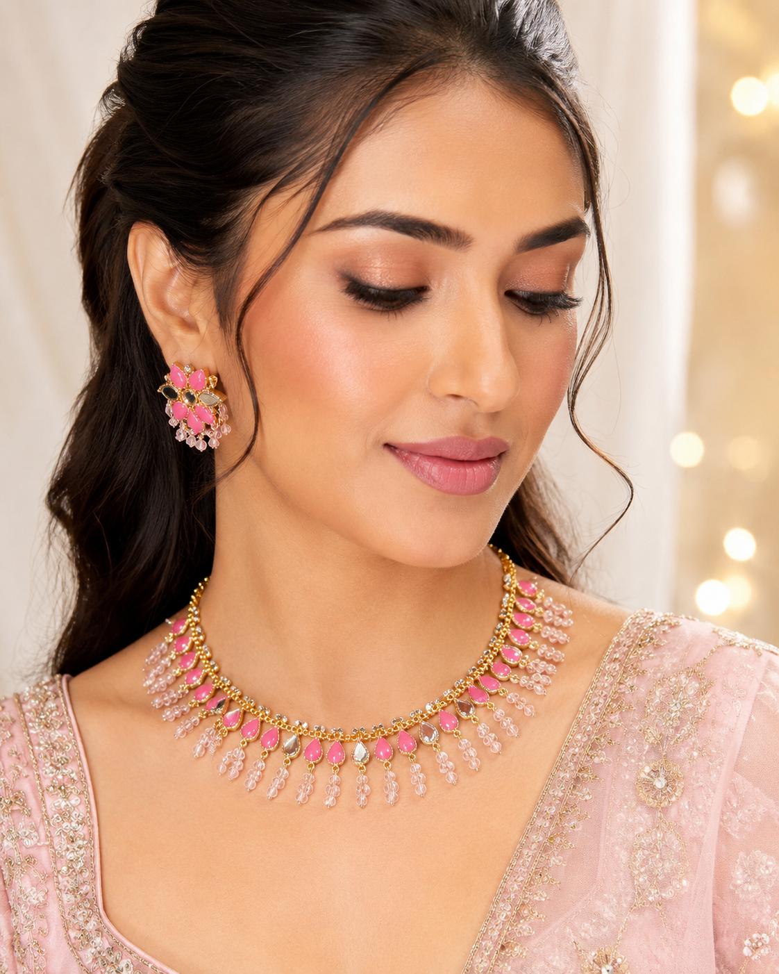 Midnight Grace Black Drop Necklace & Jhumka Set