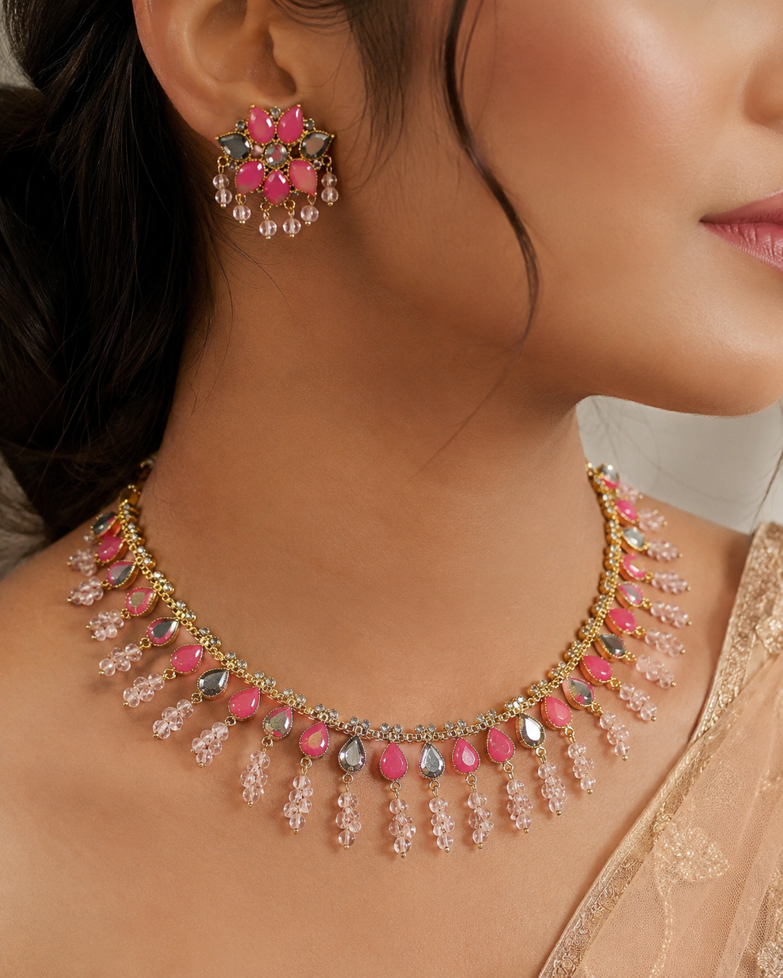 Midnight Grace Black Drop Necklace & Jhumka Set