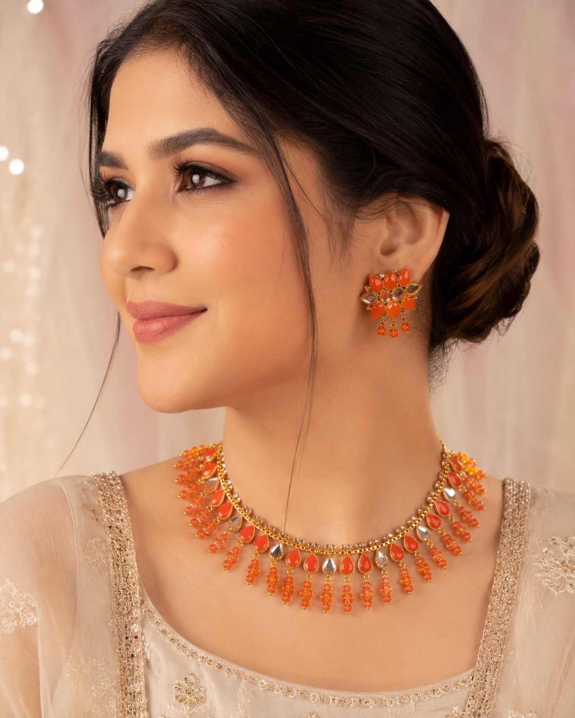 Midnight Grace Black Drop Necklace & Jhumka Set
