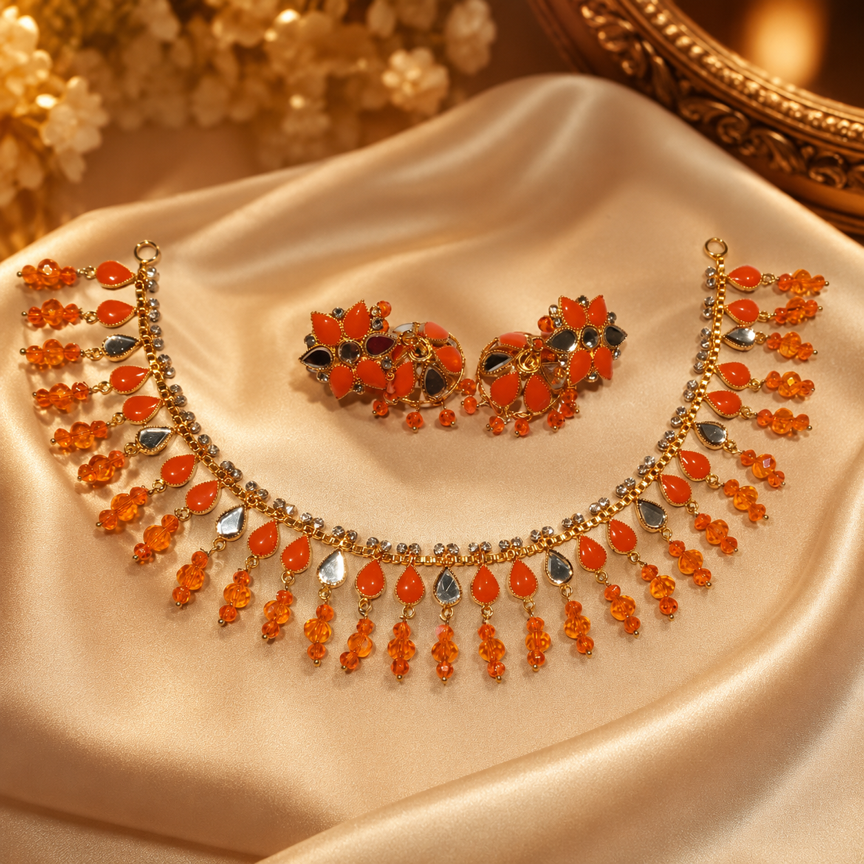 Midnight Grace Black Drop Necklace & Jhumka Set