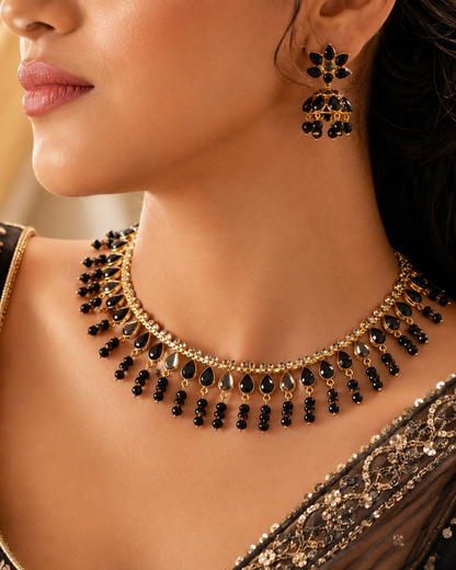 Midnight Grace Black Drop Necklace & Jhumka Set