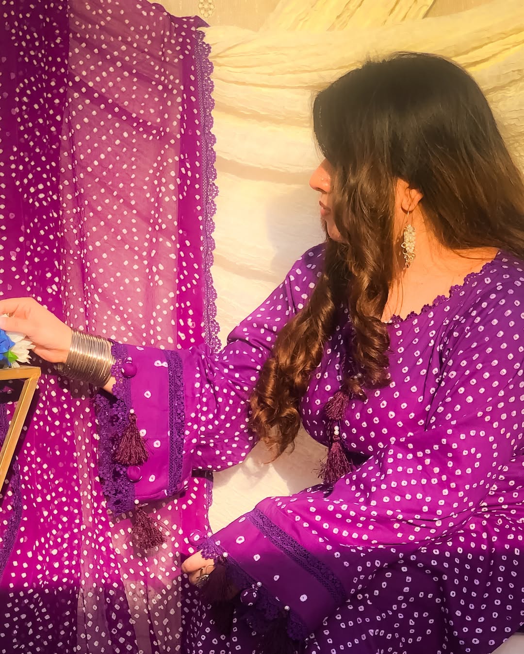 Hand Made Chiffon Chunri 3 Piece Purpal Suit