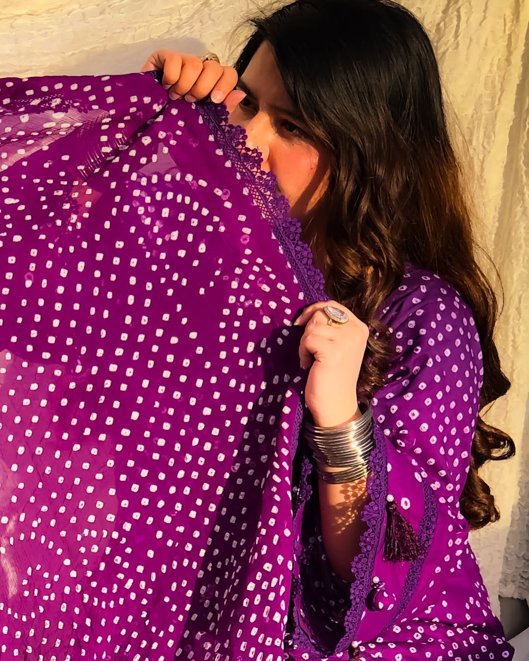 Hand Made Chiffon Chunri 3 Piece Purpal Suit