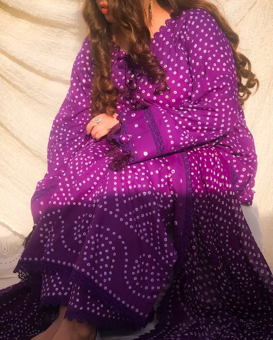 Hand Made Chiffon Chunri 3 Piece Purpal Suit