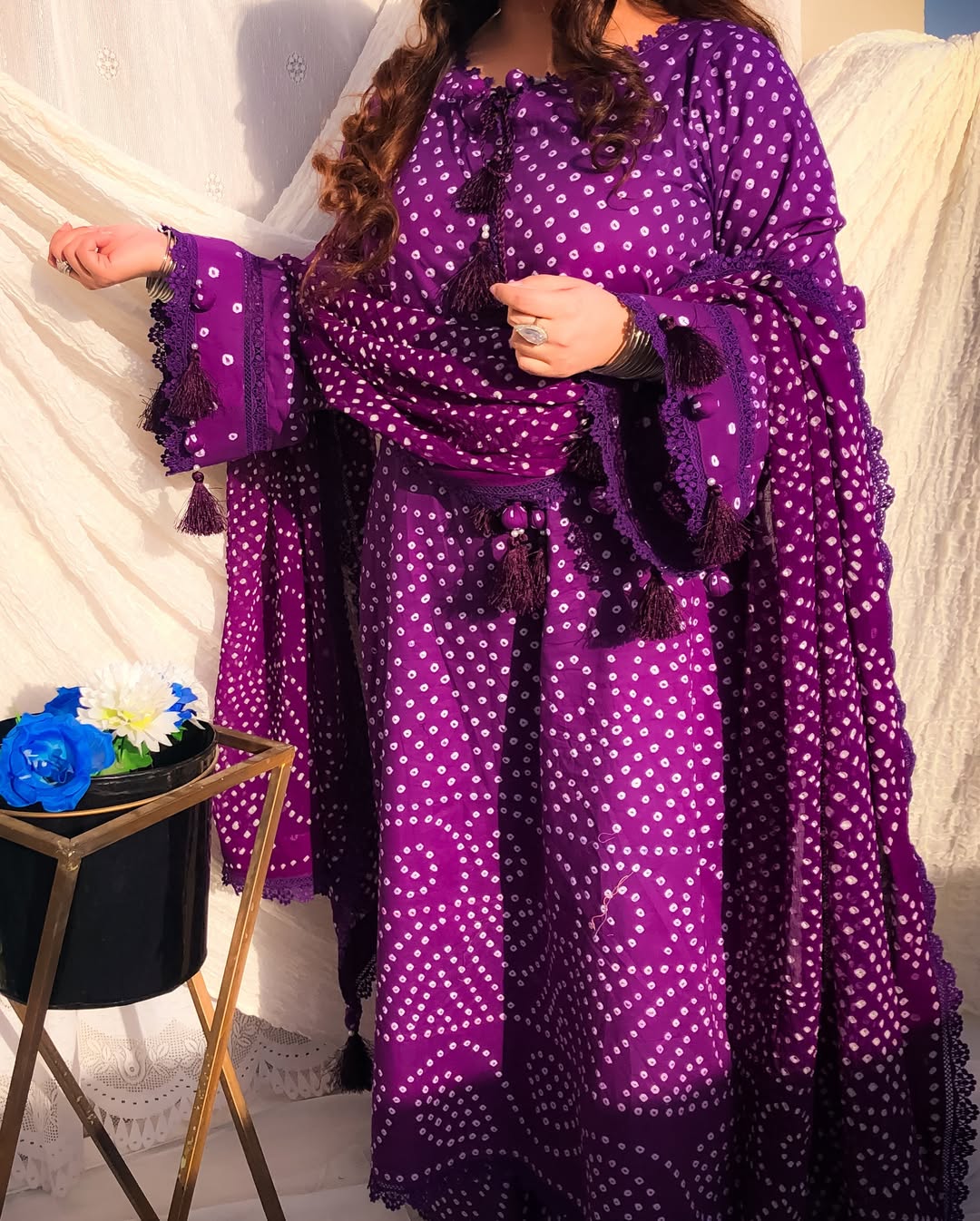 Hand Made Chiffon Chunri 3 Piece Purpal Suit