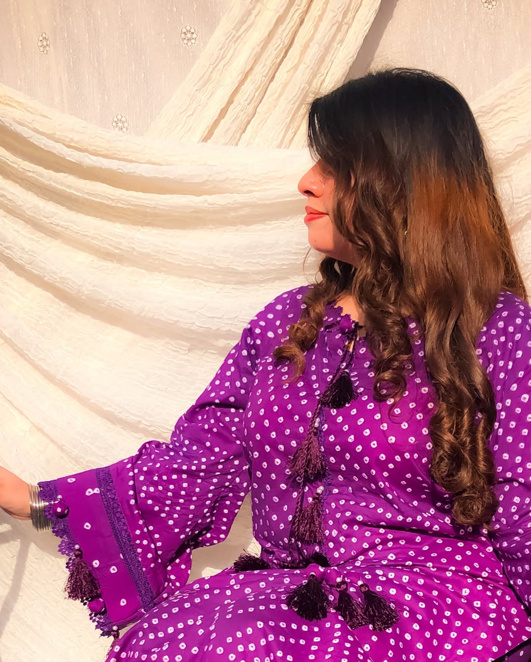 Hand Made Chiffon Chunri 3 Piece Purpal Suit