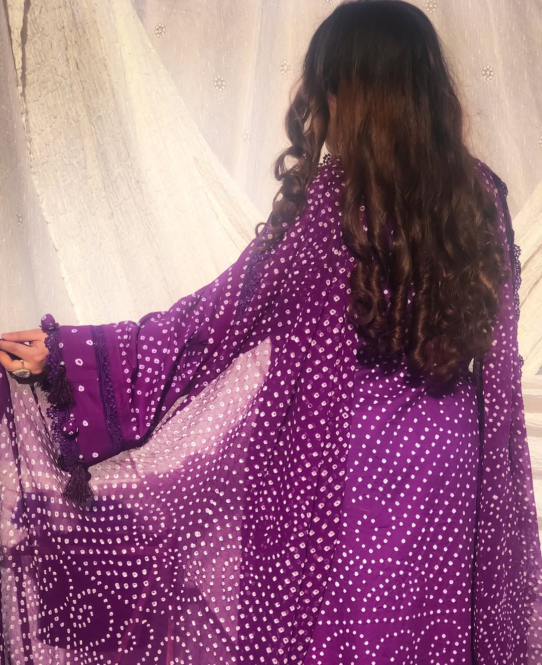 Hand Made Chiffon Chunri 3 Piece Purpal Suit