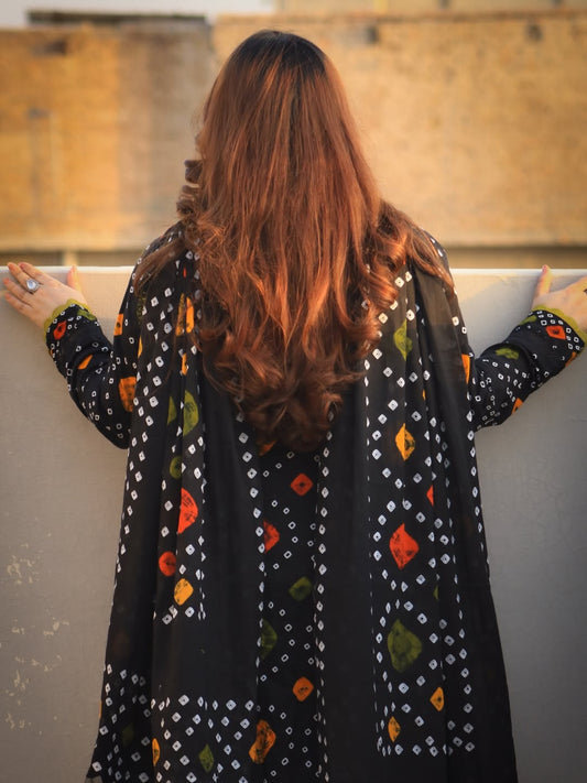 Black Printed Chunnri 3PC Suit