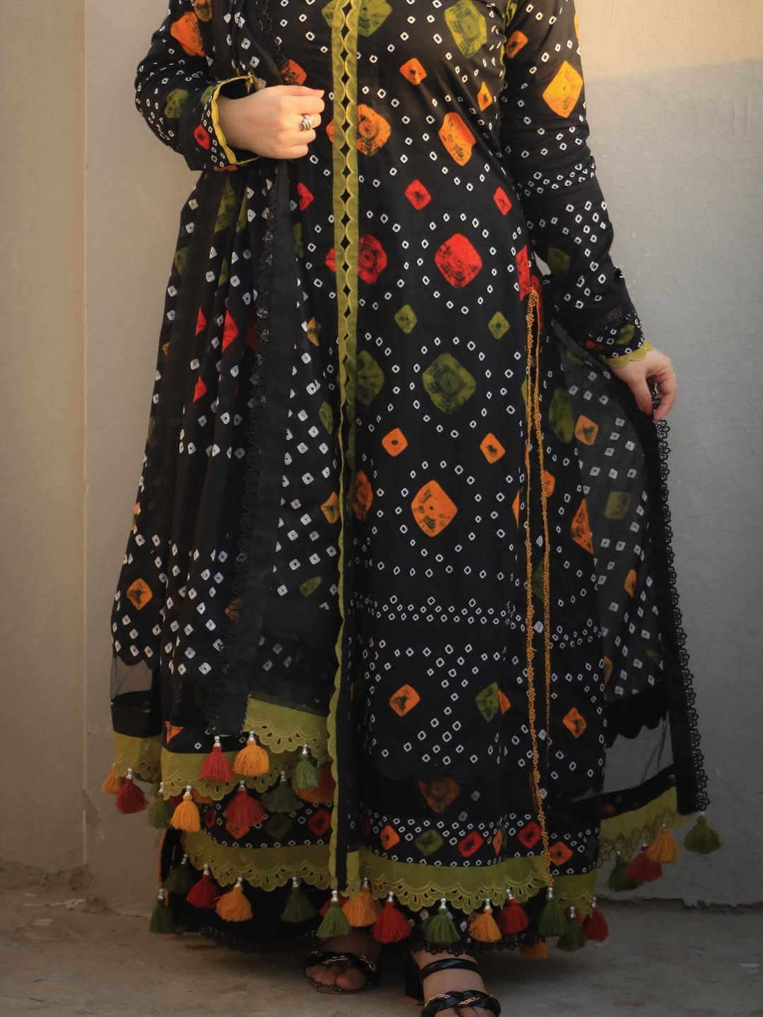 Black Printed Chunnri 3PC Suit