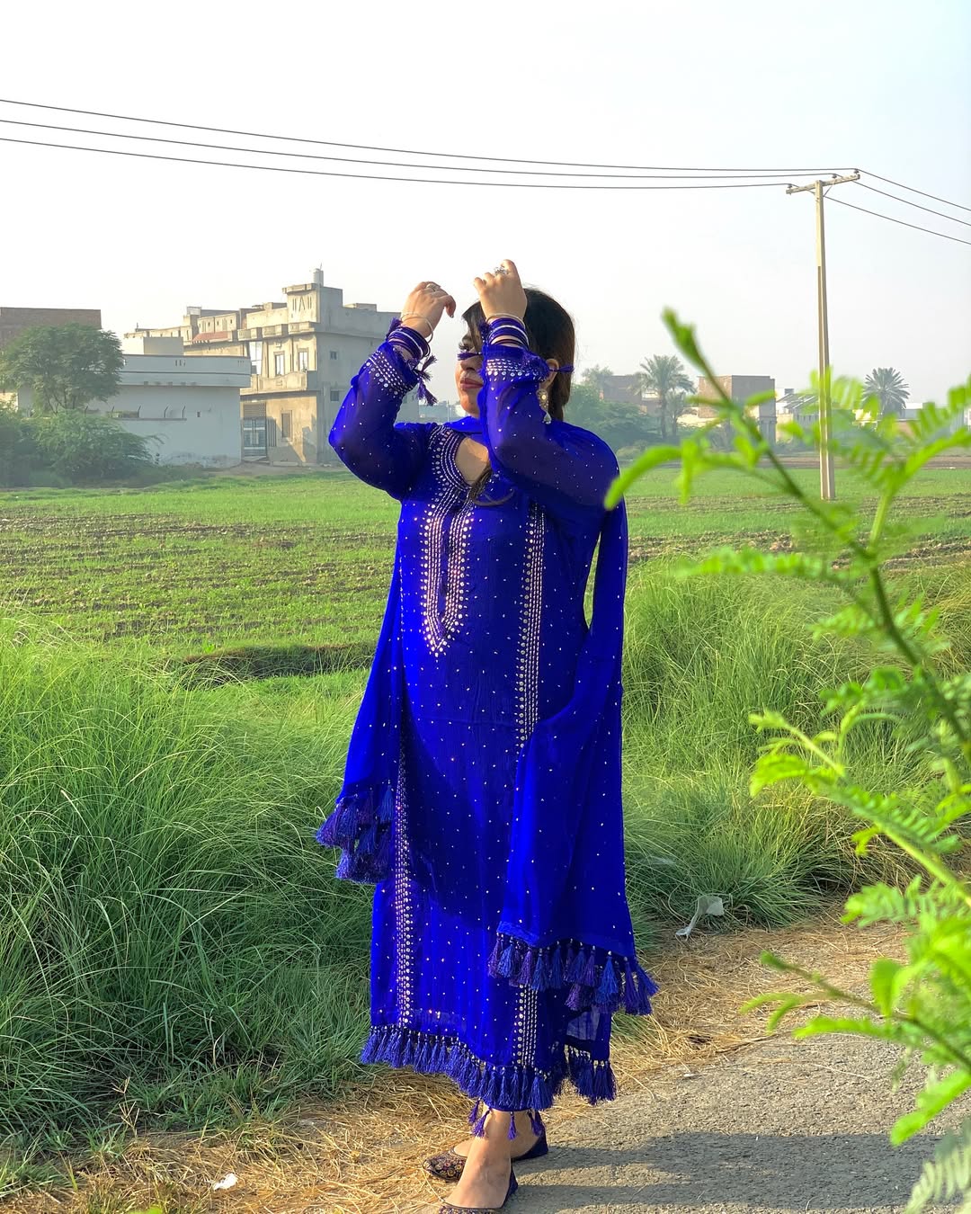 Handmade Mukesh Work Kurta Gala 3 Piece