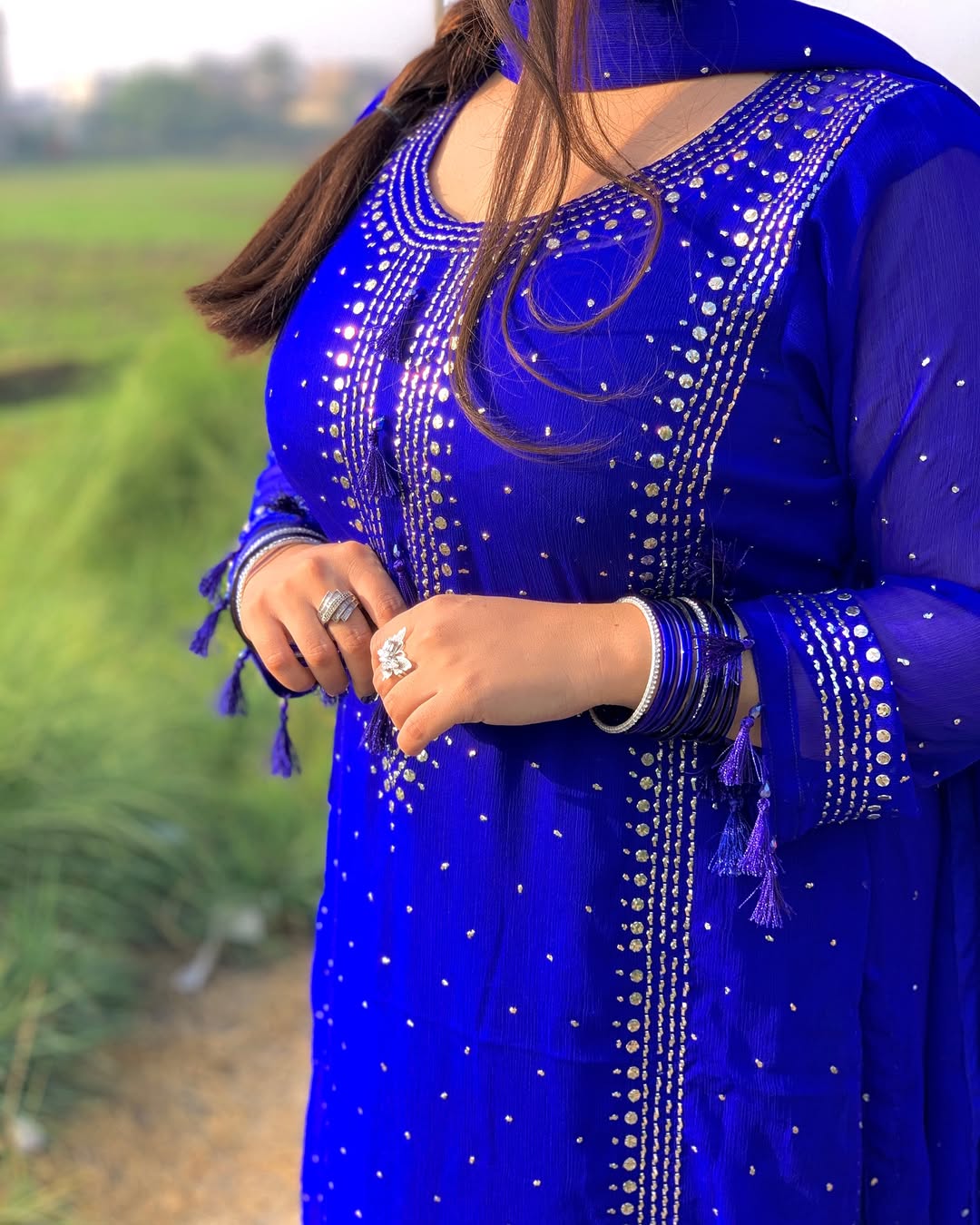 Handmade Mukesh Work Kurta Gala 3 Piece