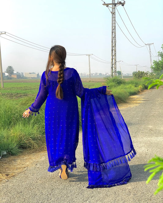 Handmade Mukesh Work Kurta Gala 3 Piece