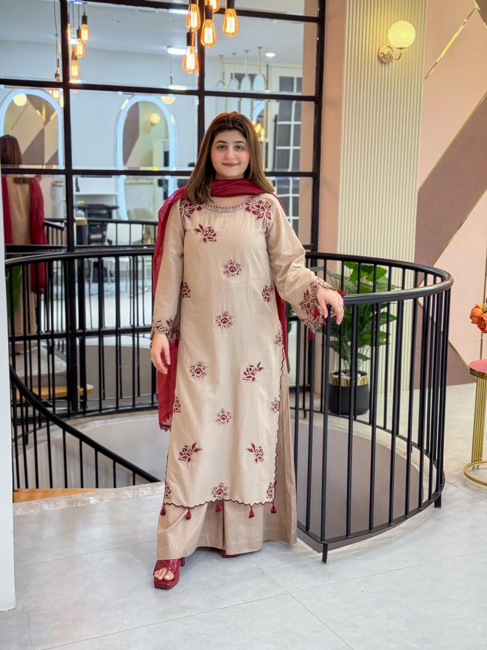 Beige Royale Embroidered 3-Piece Suit