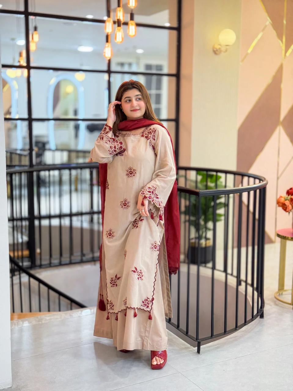 Beige Royale Embroidered 3-Piece Suit