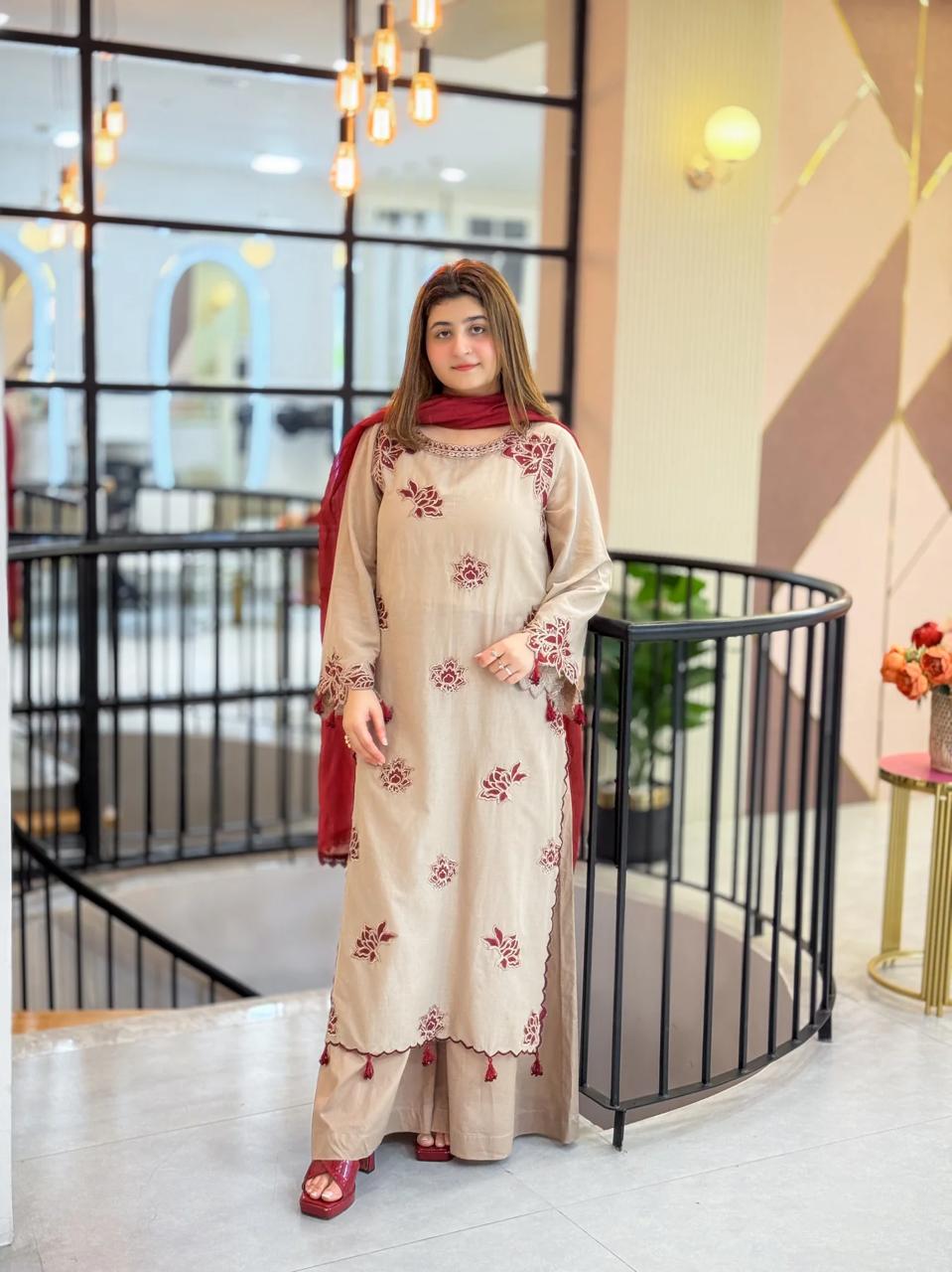 Beige Royale Embroidered 3-Piece Suit