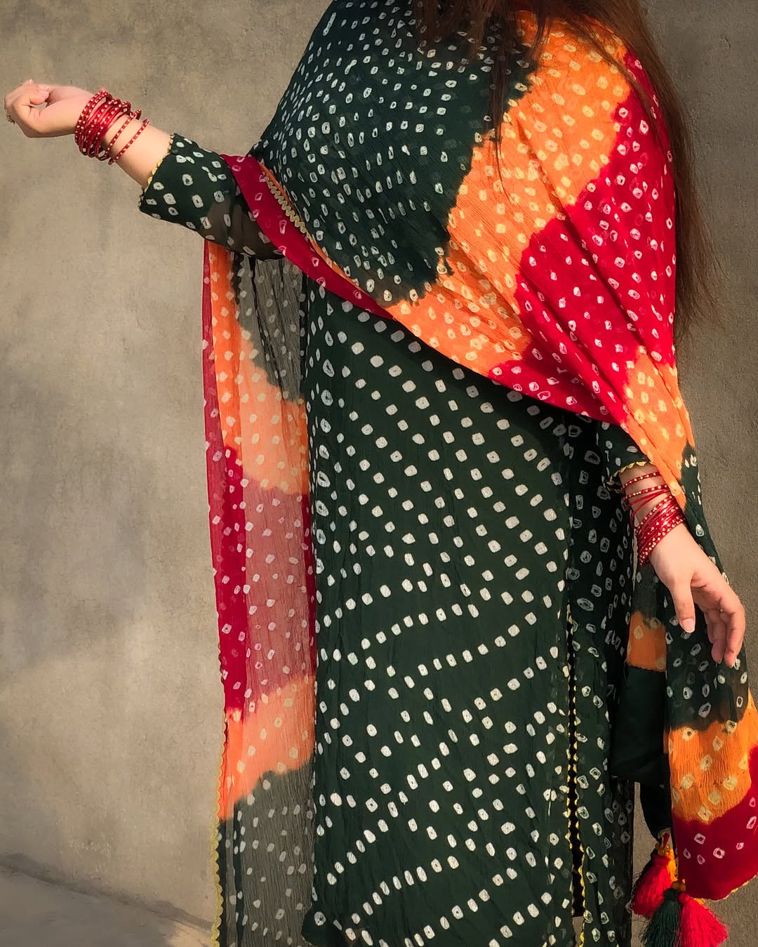 Hand Made Chunri –  Bottle Green Elegant 3 Piece Suit