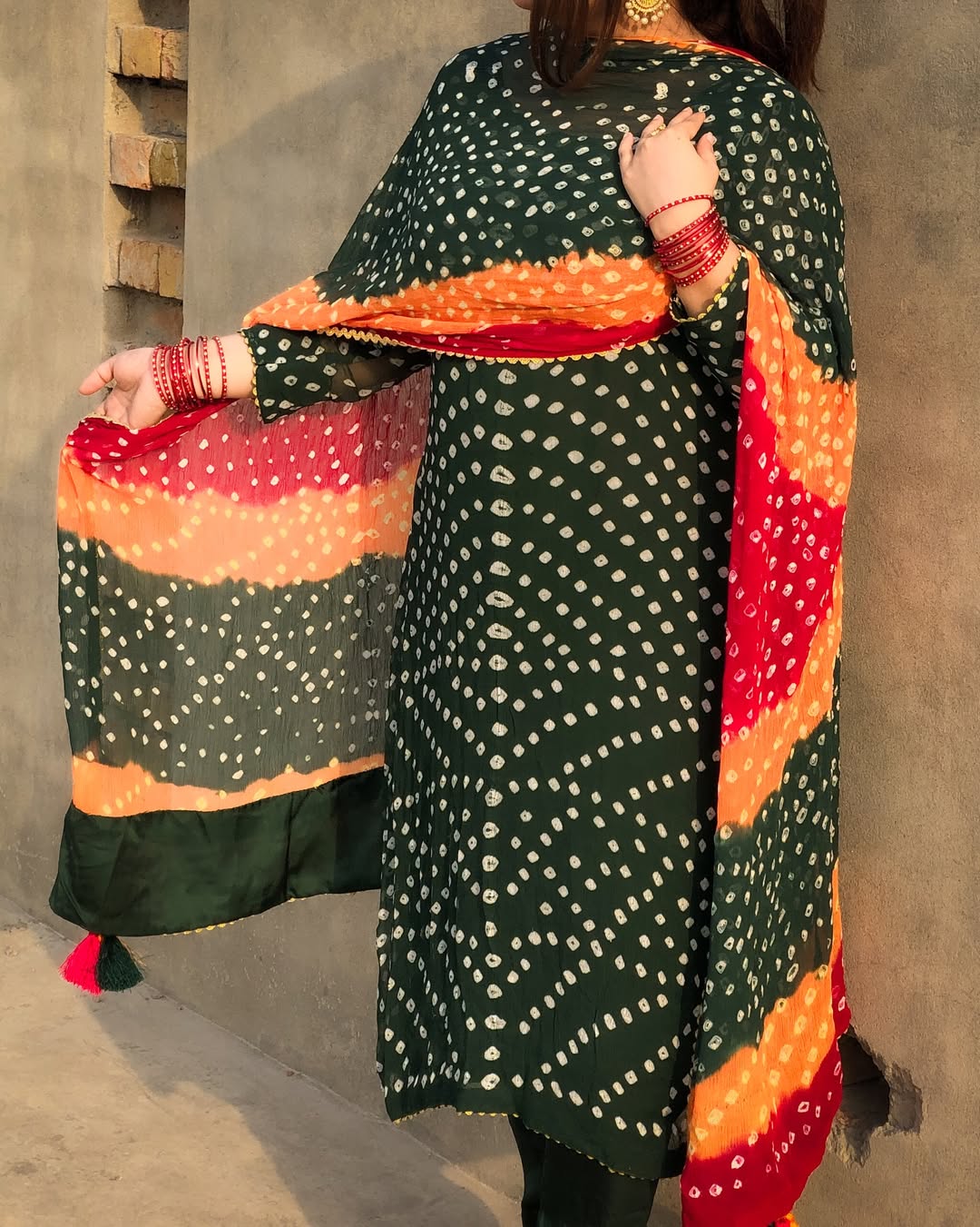 Hand Made Chunri –  Bottle Green Elegant 3 Piece Suit